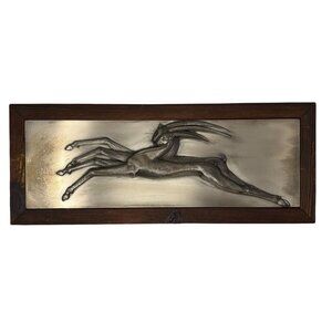 Vintage Silver Plated Antelope Wall Plaque Wildlife Relief Mid Century Metal Art
